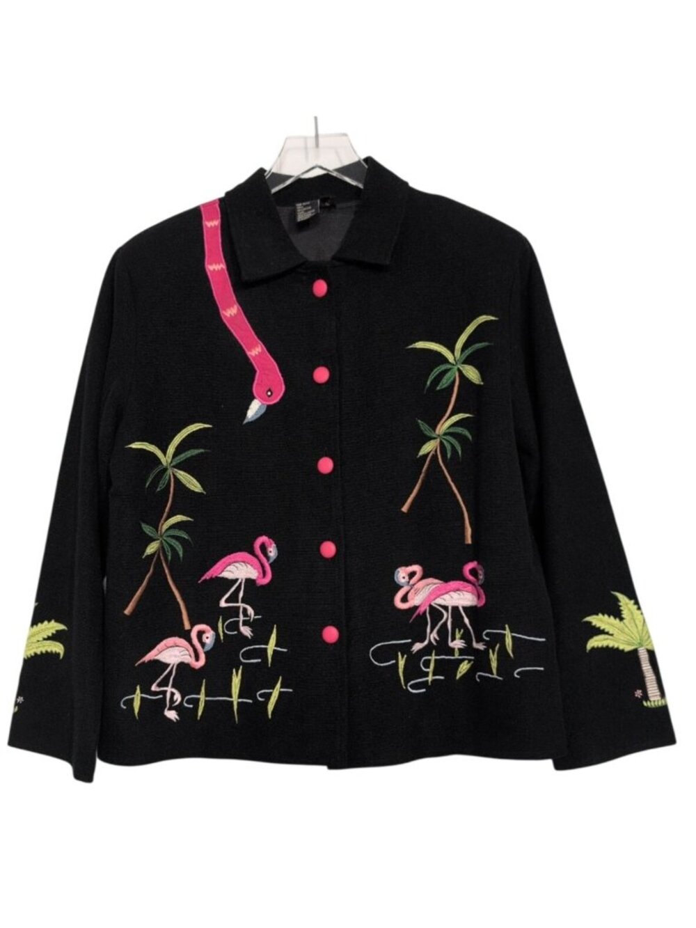 Daniel K Embroidered Flamingo Jacket Womens Size Medium Black Tropical Cotton